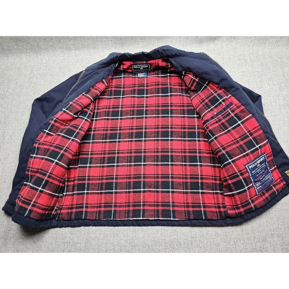 Vintage Polo Sport Ralph Lauren Jacket Mens Large Blue Newsboy Belted Zip Plaid